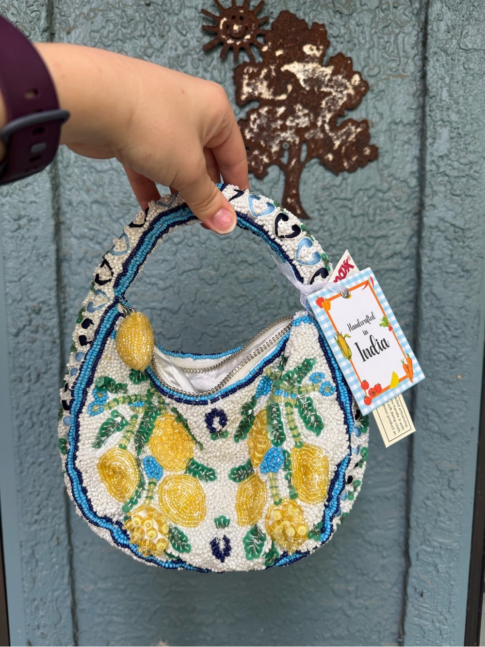 Beaded Lemon Mini Bag - Yellow, White, Blue